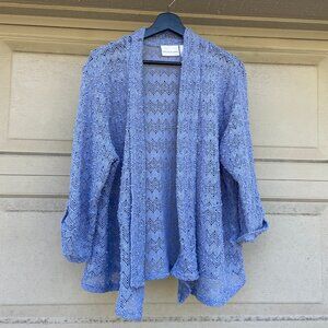 Alfred Dunner Periwinkle Crochet Knit Cardigan Sweater Pastel Pointelle Large